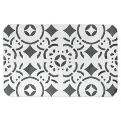 Bathroom Rugs-Kirkland's Home Geometric Tile Bath Mat Gray/White