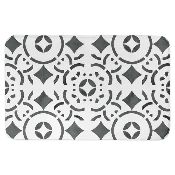 Bathroom Rugs-Kirkland's Home Geometric Tile Bath Mat Gray/White