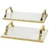 Decorative Trays-Kirkland's Home Gilded White Ceramic Trays, Set Of 2 White/Gold