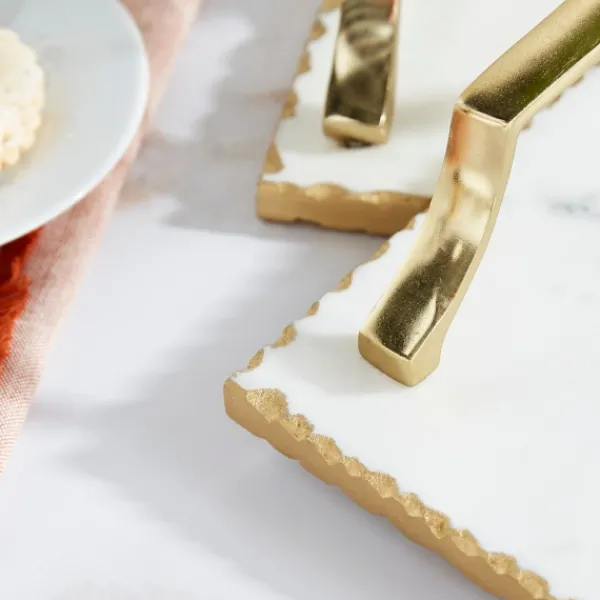 Decorative Trays-Kirkland's Home Gilded White Ceramic Trays, Set Of 2 White/Gold