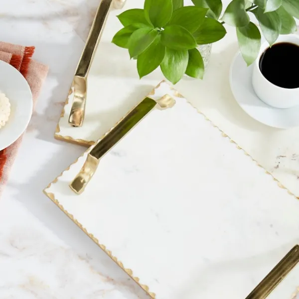 Decorative Trays-Kirkland's Home Gilded White Ceramic Trays, Set Of 2 White/Gold
