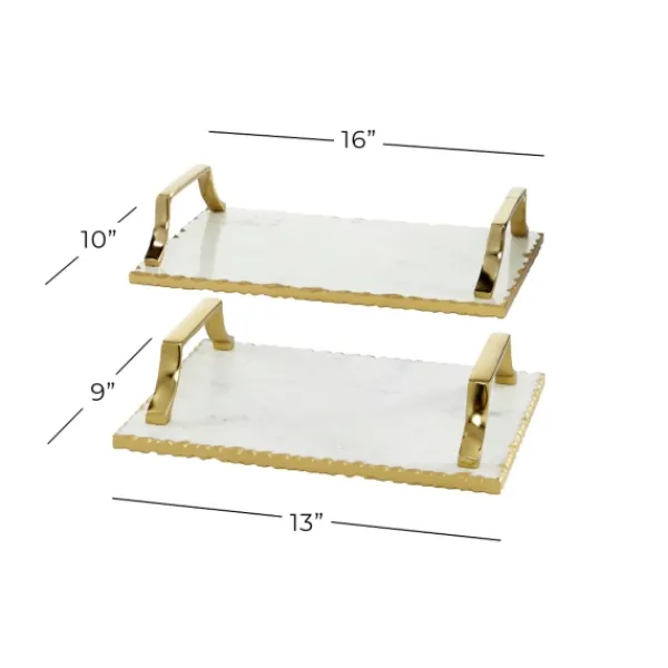 Decorative Trays-Kirkland's Home Gilded White Ceramic Trays, Set Of 2 White/Gold