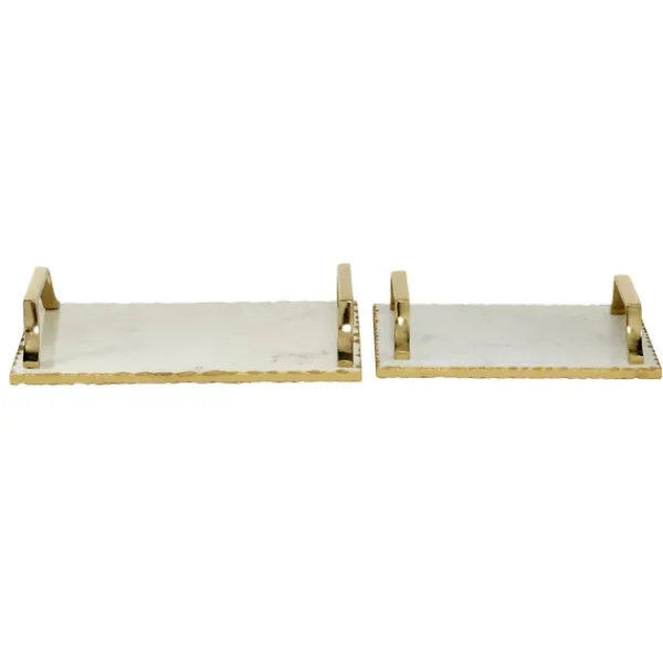 Decorative Trays-Kirkland's Home Gilded White Ceramic Trays, Set Of 2 White/Gold