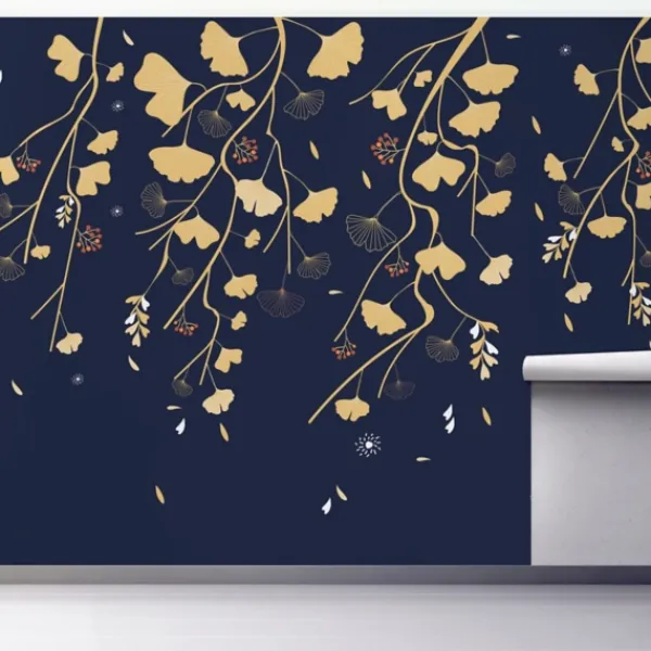 Wall Murals & Wall Decals-Kirkland's Home Gingko On Navy Peel And Stick Wall Mural Blue/Yellow