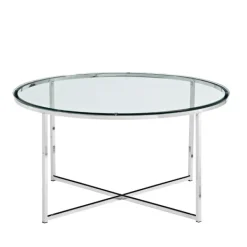 Coffee Tables-Kirkland's Home Glass & Chrome X-Base Coffee Table Clear