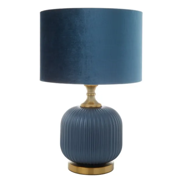 Table Lamps-Kirkland's Home Glass Base Round Velvet Shade Table Lamp Blue