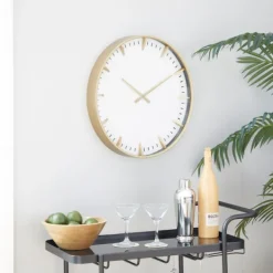 Clocks-Kirkland's Home Glass Frame Gold Accent Wall Clock White
