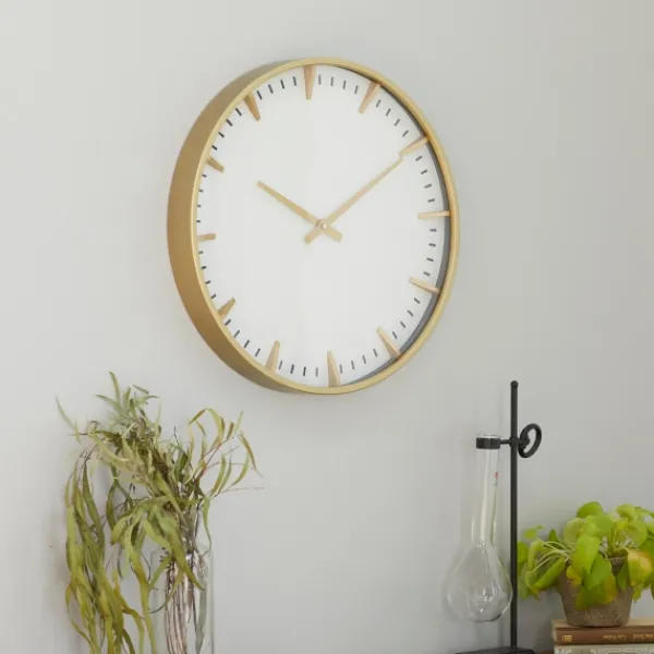 Clocks-Kirkland's Home Glass Frame Gold Accent Wall Clock White