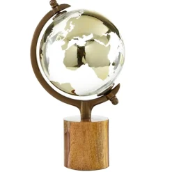 Statues & Figurines-Kirkland's Home Glass Globe On Wooden Stand Brown