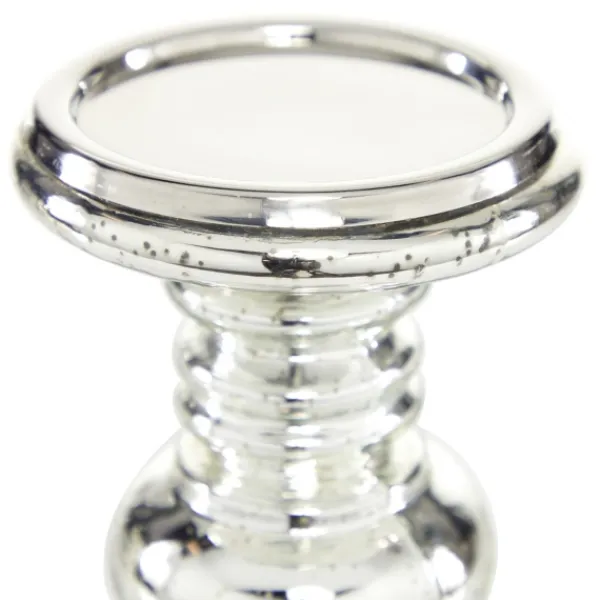 Candle Holders-Kirkland's Home Glass Ornate 2-Pc. Pillar Candle Holder Set Silver