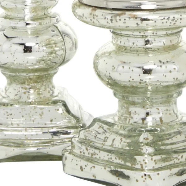 Candle Holders-Kirkland's Home Glass Ornate 2-Pc. Pillar Candle Holder Set Silver