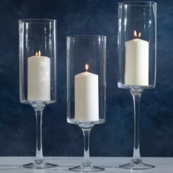 Candle Holders-Kirkland's Home Glass Stem Hurricanes, Set Of 3 Clear