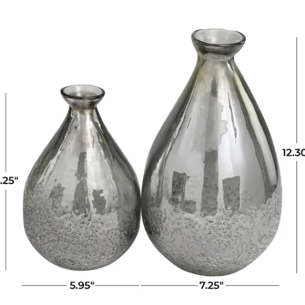 Vases-Kirkland's Home Glass Teardrop Textured Vases, Set Of 2 Silver
