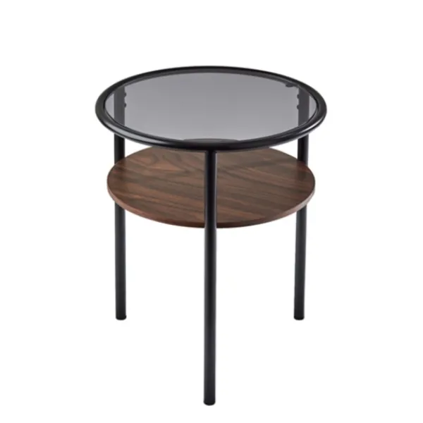 Accent & End Tables-Kirkland's Home Glass Top Accent Table With Wood Shelf Gray