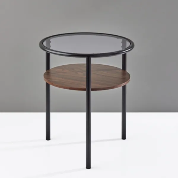 Accent & End Tables-Kirkland's Home Glass Top Accent Table With Wood Shelf Gray