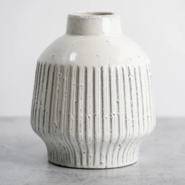 Vases-Kirkland's Home Glaze Ribbed Terracotta Vase, 12 In. White