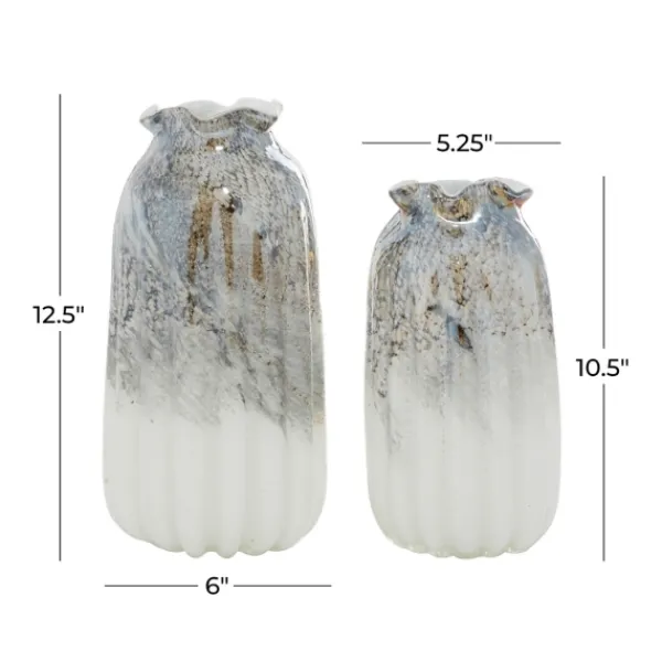 Vases-Kirkland's Home Glazed Gray Glass Vases, Set Of 2 Gray/White
