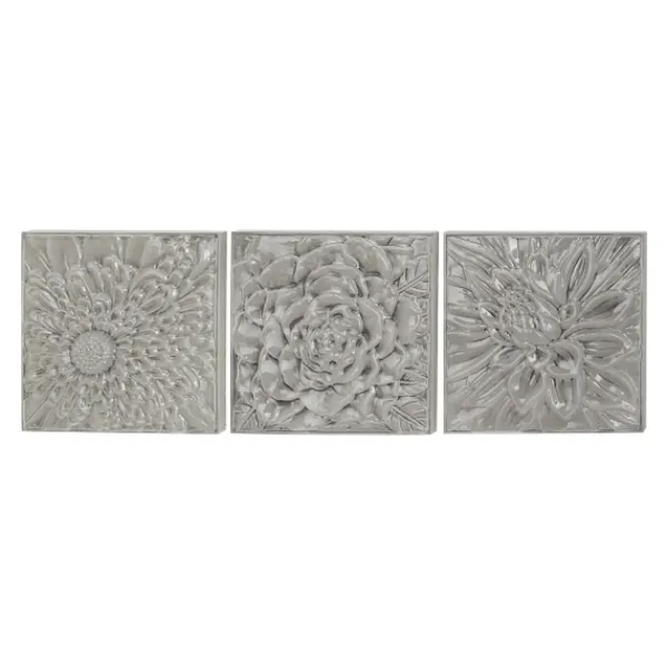 Wall Plaques-Kirkland's Home Glazed Iron Carved Floral Plaques, Set Of 3 Gray