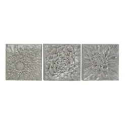 Wall Plaques-Kirkland's Home Glazed Iron Carved Floral Plaques, Set Of 3 Gray