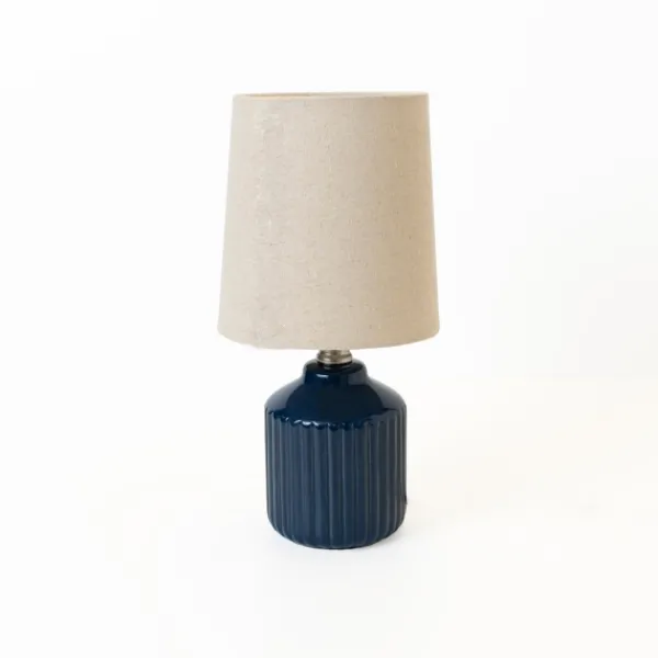 Table Lamps-Kirkland's Home Glazed Navy Ribbed Mini Table Lamp Tan