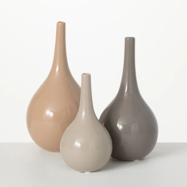 Vases-Kirkland's Home Glossy Earth Tone 3-Pc. Decorative Vase Set Brown/Tan/Gray