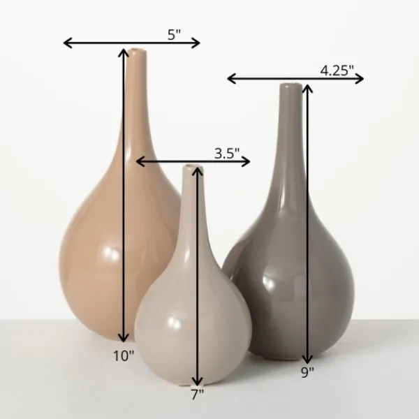 Vases-Kirkland's Home Glossy Earth Tone 3-Pc. Decorative Vase Set Brown/Tan/Gray