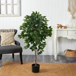 Trees & Topiaries-Kirkland's Home Glossy Leaf Ficus Tree In Black Nursery Planter