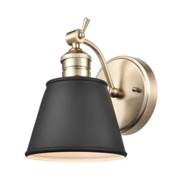 Sconces-Kirkland's Home Gold And Black Metal Tapered Shade Wall Sconce