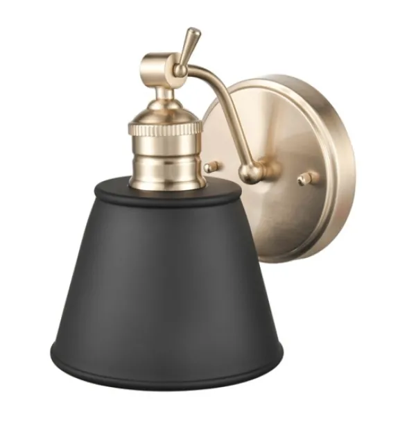 Sconces-Kirkland's Home Gold And Black Metal Tapered Shade Wall Sconce