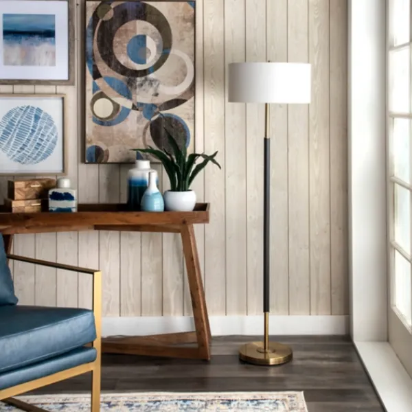 Floor Lamps-Kirkland's Home Gold And Black Simple Stem Floor Lamp White