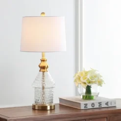 Table Lamps-Kirkland's Home Gold And Clear Bubble Glass Table Lamp White