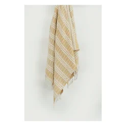 Blankets & Throws-Kirkland's Home Gold And Ivory Striped Cotton Throw Gold/Ivory