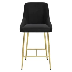 Bar Stools & Counter Height Stools-Kirkland's Home Gold And Velvet Counter Stool Black