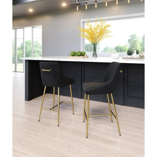 Bar Stools & Counter Height Stools-Kirkland's Home Gold And Velvet Counter Stool Black