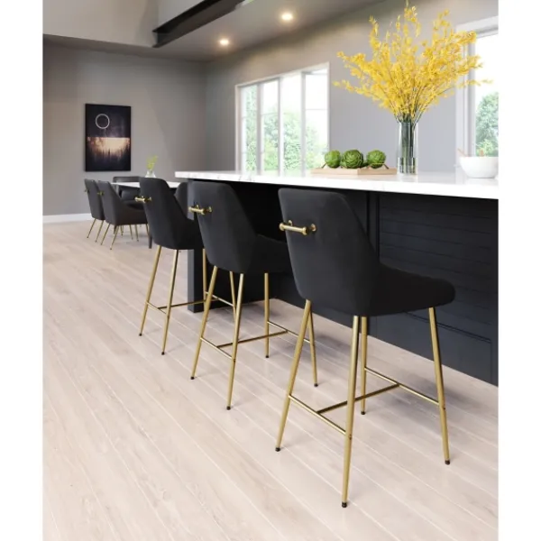Bar Stools & Counter Height Stools-Kirkland's Home Gold And Velvet Counter Stool Black