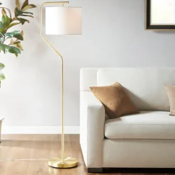 Floor Lamps-Kirkland's Home Gold Angular Modern Floor Lamp Ivory