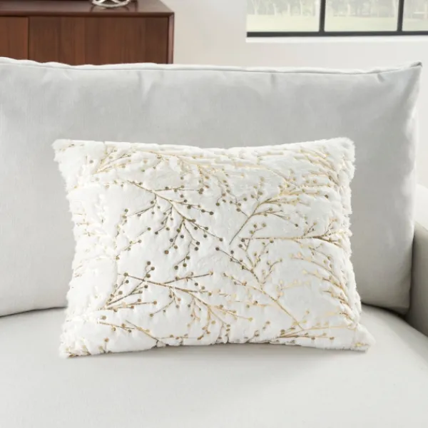 Pillows-Kirkland's Home Gold Branches Faux Fur Lumbar Pillow White/Gold