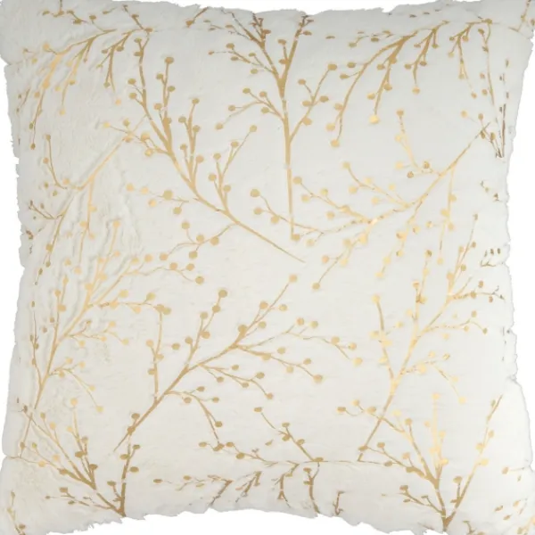 Pillows-Kirkland's Home Gold Branches Faux Fur Throw Pillow White/Gold