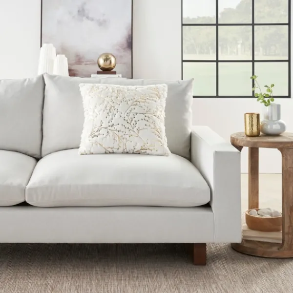 Pillows-Kirkland's Home Gold Branches Faux Fur Throw Pillow White/Gold