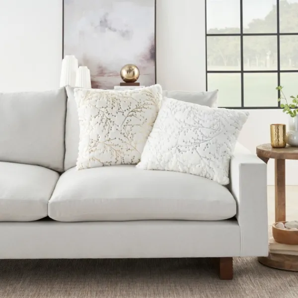 Pillows-Kirkland's Home Gold Branches Faux Fur Throw Pillow White/Gold