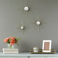 Decorative Mirrors-Kirkland's Home Gold Burst Decorative Wall Mirrors, Set Of 3