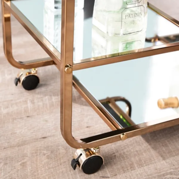 Kitchen Islands & Bar Carts-Kirkland's Home Gold Curved Metal Mirrored Bar Cart
