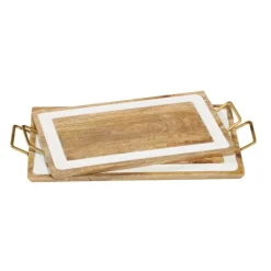 Decorative Trays-Kirkland's Home Gold Flat Enamel Trim 2-Pc. Decorative Tray Set Gold/White/Brown