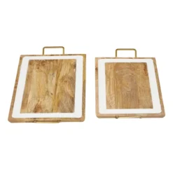 Decorative Trays-Kirkland's Home Gold Flat Enamel Trim 2-Pc. Decorative Tray Set Gold/White/Brown