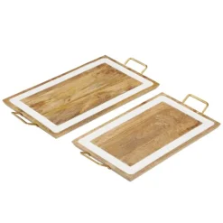 Decorative Trays-Kirkland's Home Gold Flat Enamel Trim 2-Pc. Decorative Tray Set Gold/White/Brown