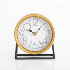 Decorative Accents-Kirkland's Home Gold Frame Modern Tabletop Clock Gold/White/Black