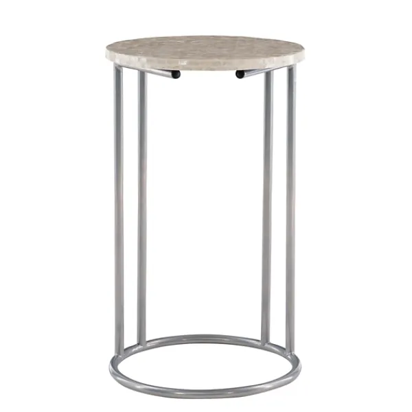 Accent & End Tables-Kirkland's Home Gold Geometric Mosaic Capiz And Metal C-Table