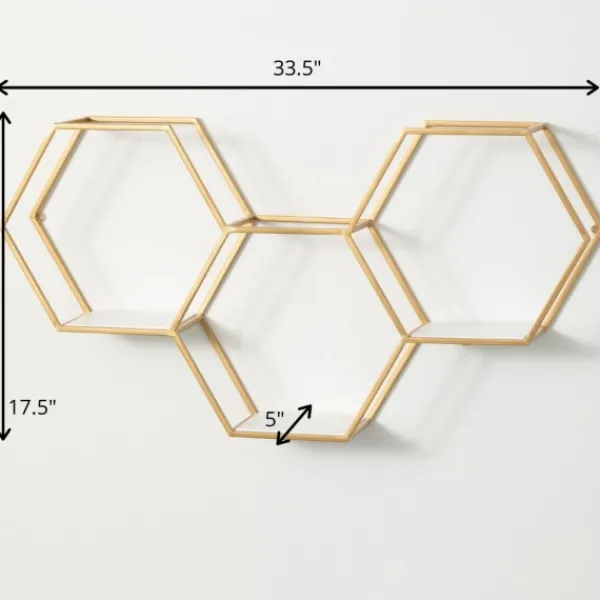 Shelves-Kirkland's Home Gold Hexagonal Metal Frame White Wall Shelf