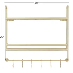 Wall Storage-Kirkland's Home Gold Iron Frame Wall Shelf With Hooks