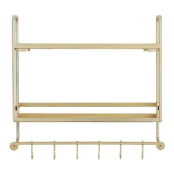 Wall Storage-Kirkland's Home Gold Iron Frame Wall Shelf With Hooks
